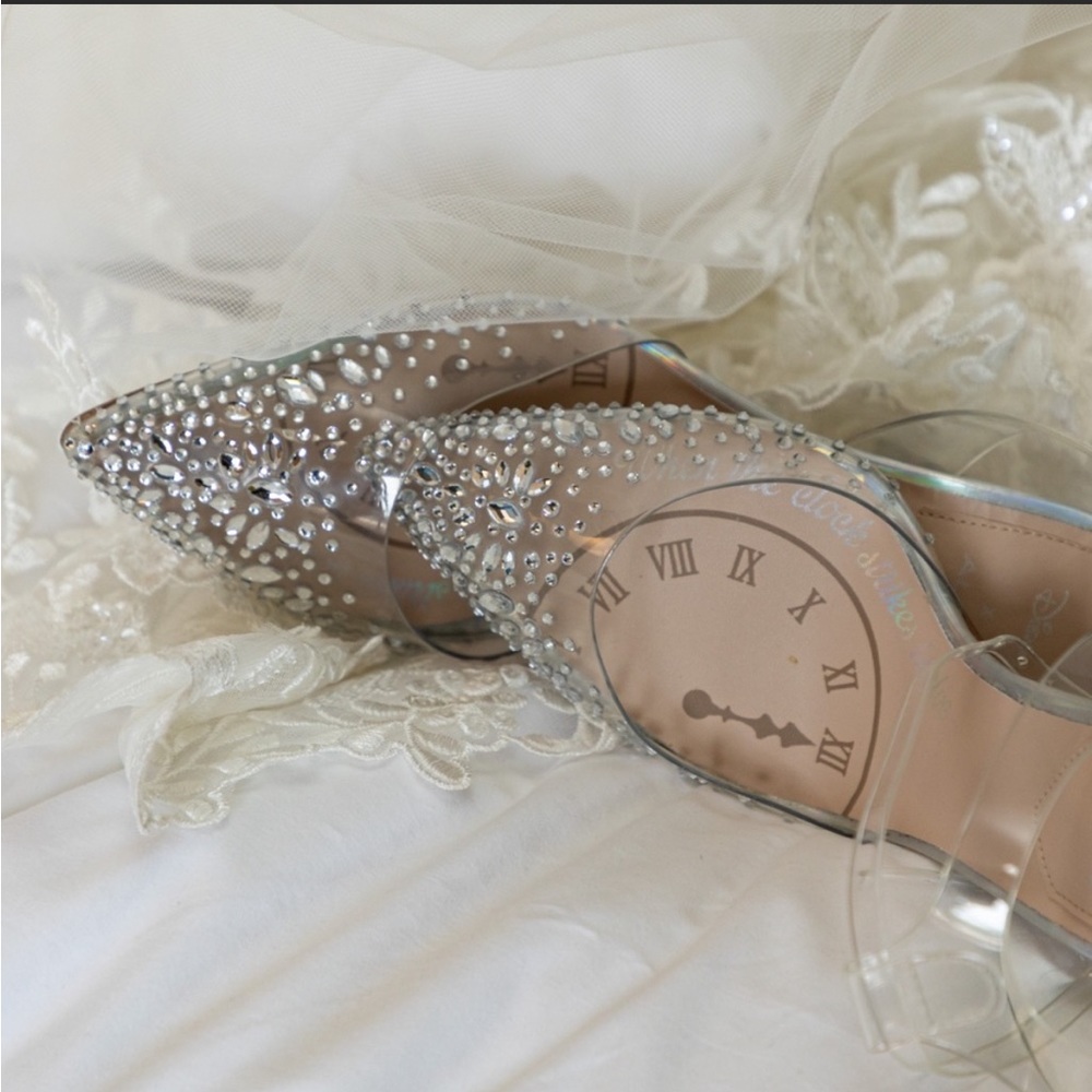 Aldo Silver Crystal Pointed PVC Strap Heels